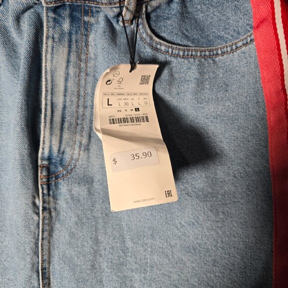 Zara Womens Side Stripe Raw Hem Denim Skirt Size L New With Tags - Picture 8 of 8